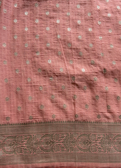 Semi Georgette Saree Baby Pink Colored Complemented with a Zari Border. - Sampradaya Designer Studio