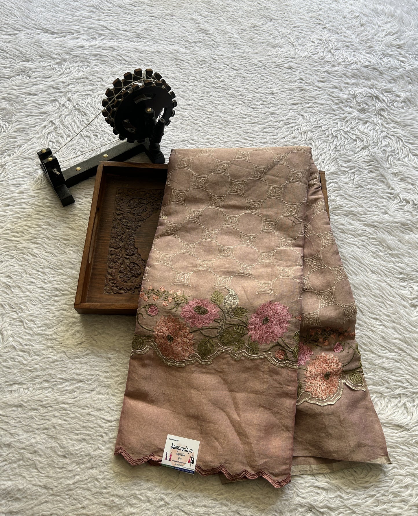 Banarasi Tissue Kora Allover Saree Onion Pink Colored Complemented with a Scallop Border. - Sampradaya Designer Studio