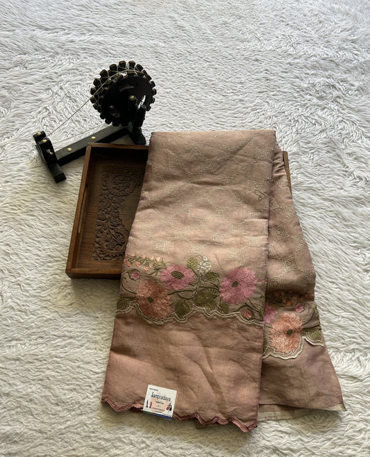 Banarasi Tissue Kora Allover Saree Onion Pink Colored Complemented with a Scallop Border. - Sampradaya Designer Studio