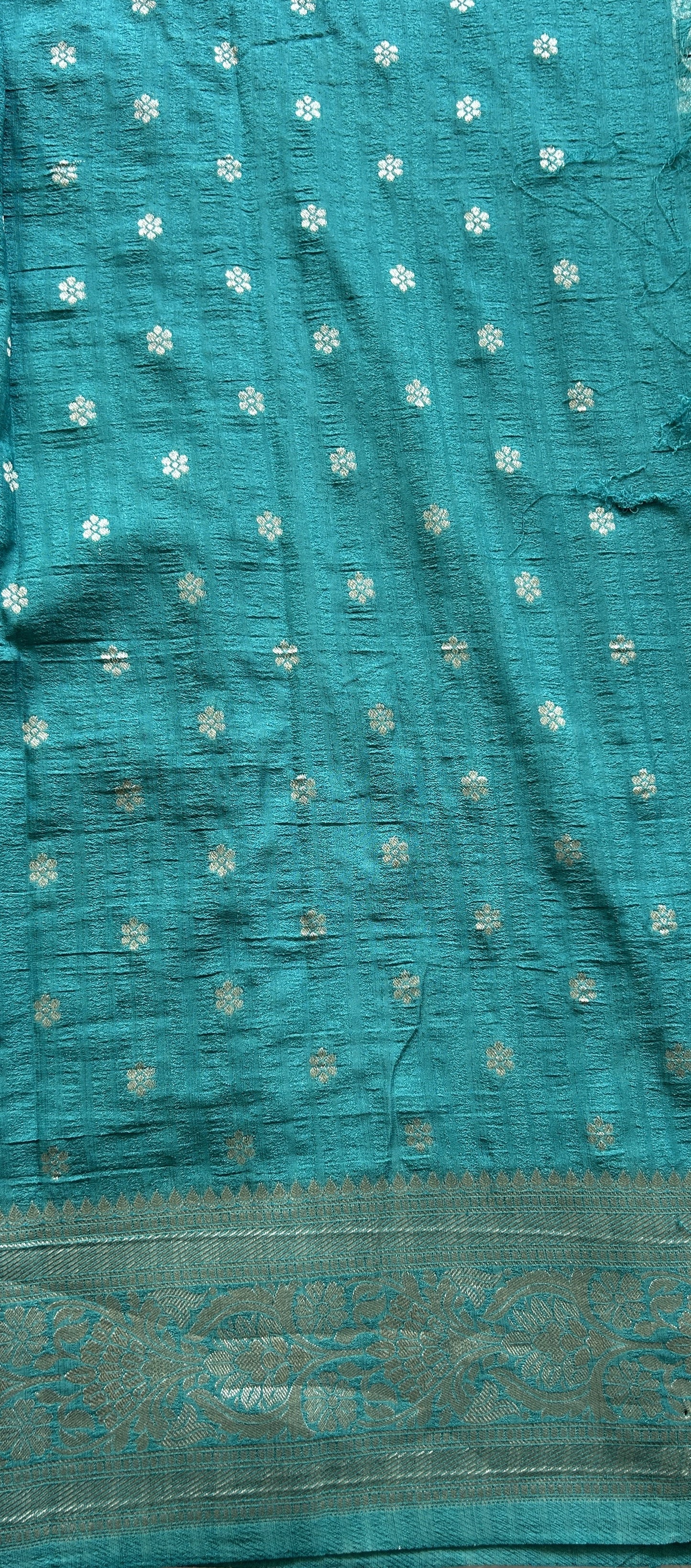 Semi Georgette Saree Turquoise Blue Colored Complemented with a Zari Border. - Sampradaya Designer Studio