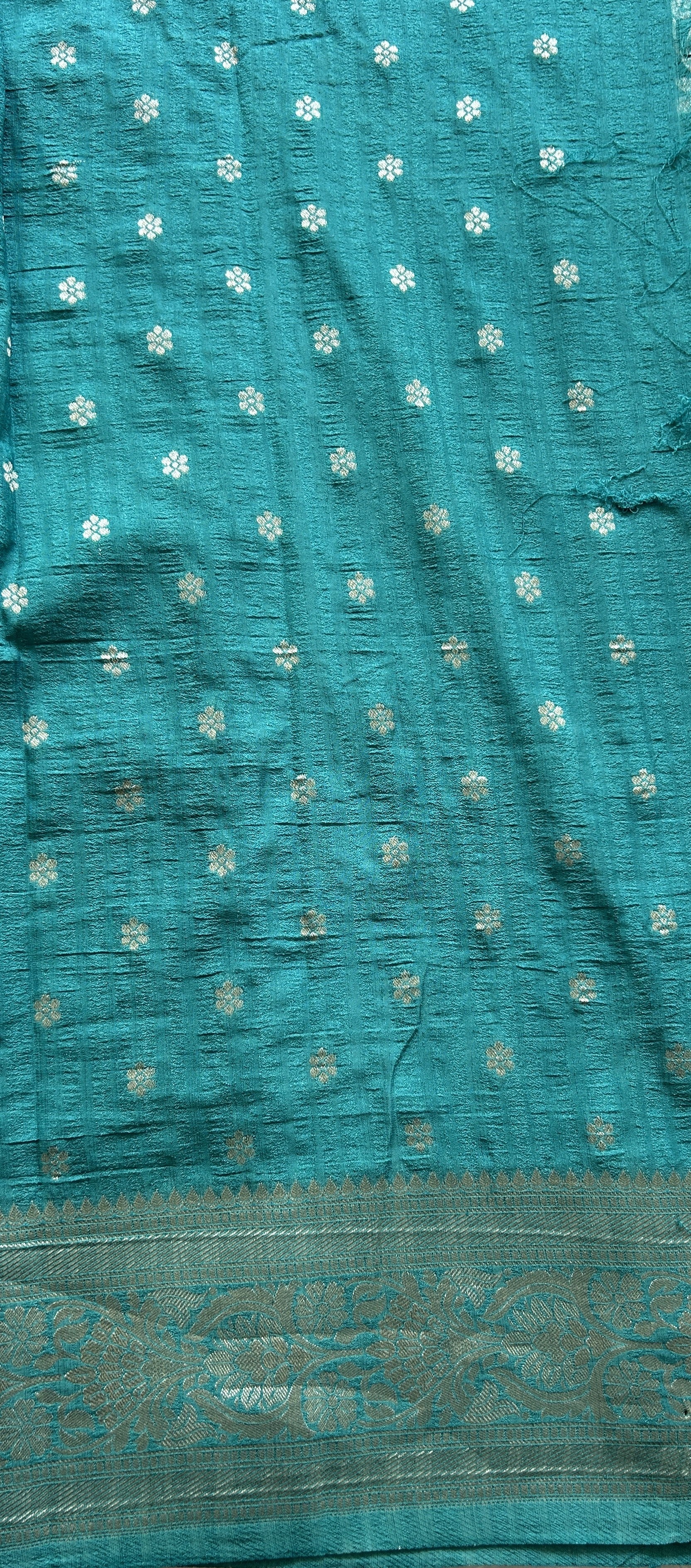 Semi Georgette Saree Turquoise Blue Colored Complemented with a Zari Border. - Sampradaya Designer Studio