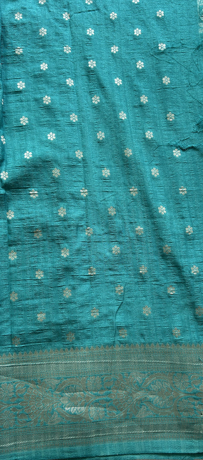 Semi Georgette Saree Turquoise Blue Colored Complemented with a Zari Border. - Sampradaya Designer Studio