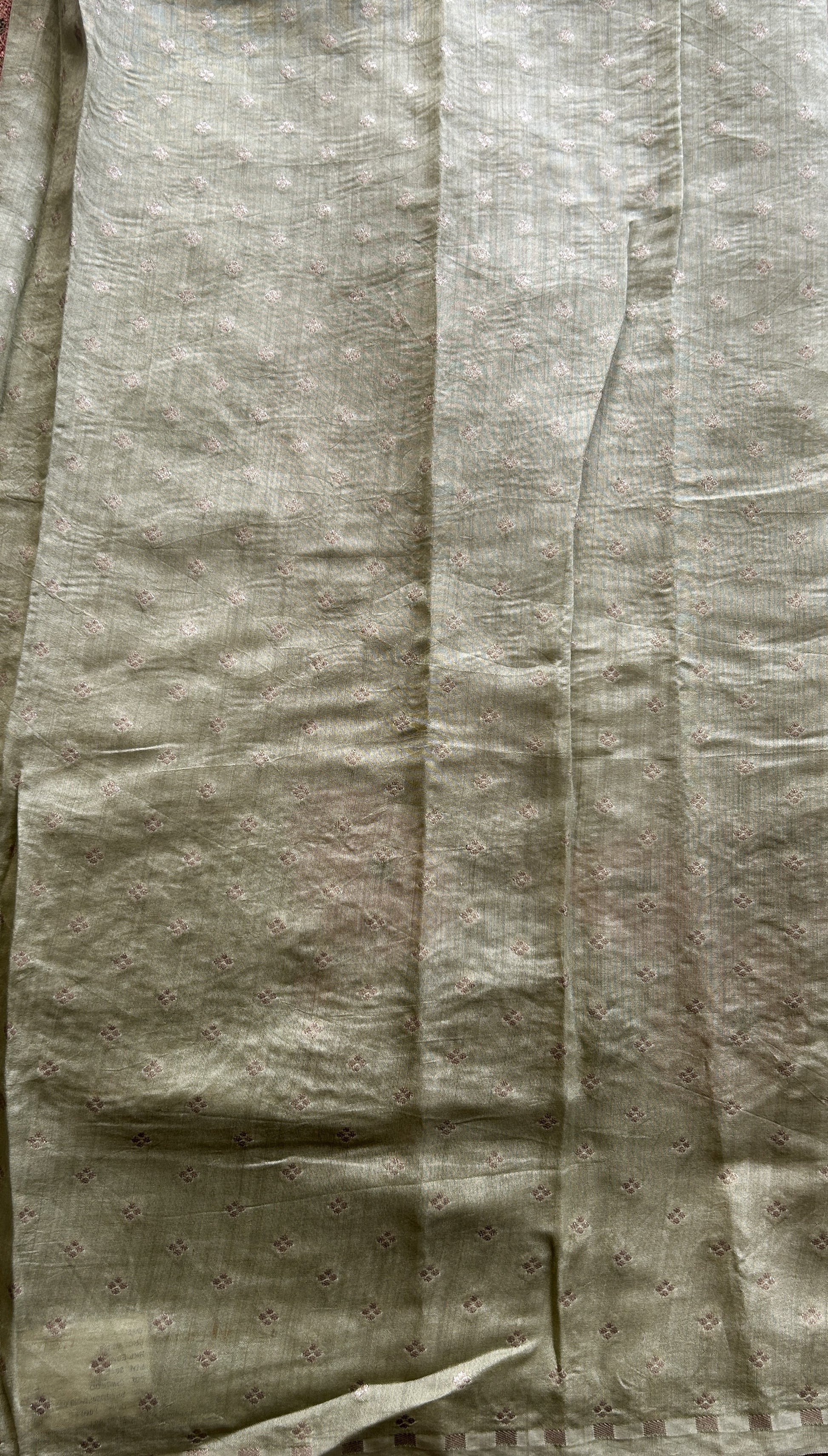 Banarasi Tissue Kora Allover Saree Olive Colored Complemented with a Scallop Border. - Sampradaya Designer Studio