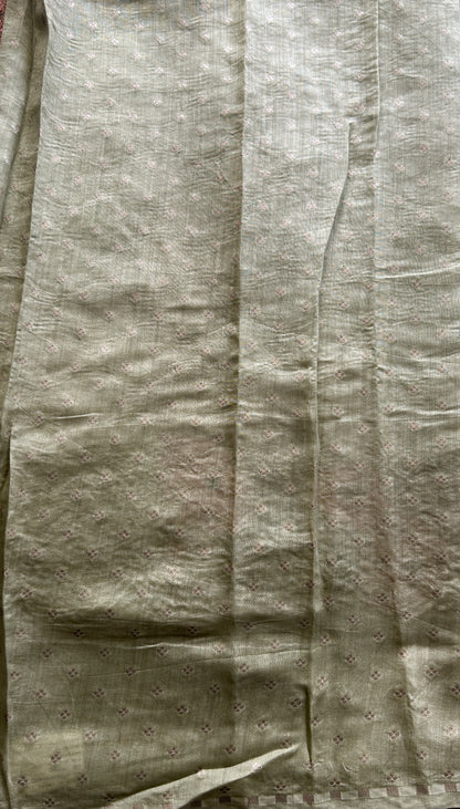 Banarasi Tissue Kora Allover Saree Olive Colored Complemented with a Scallop Border. - Sampradaya Designer Studio