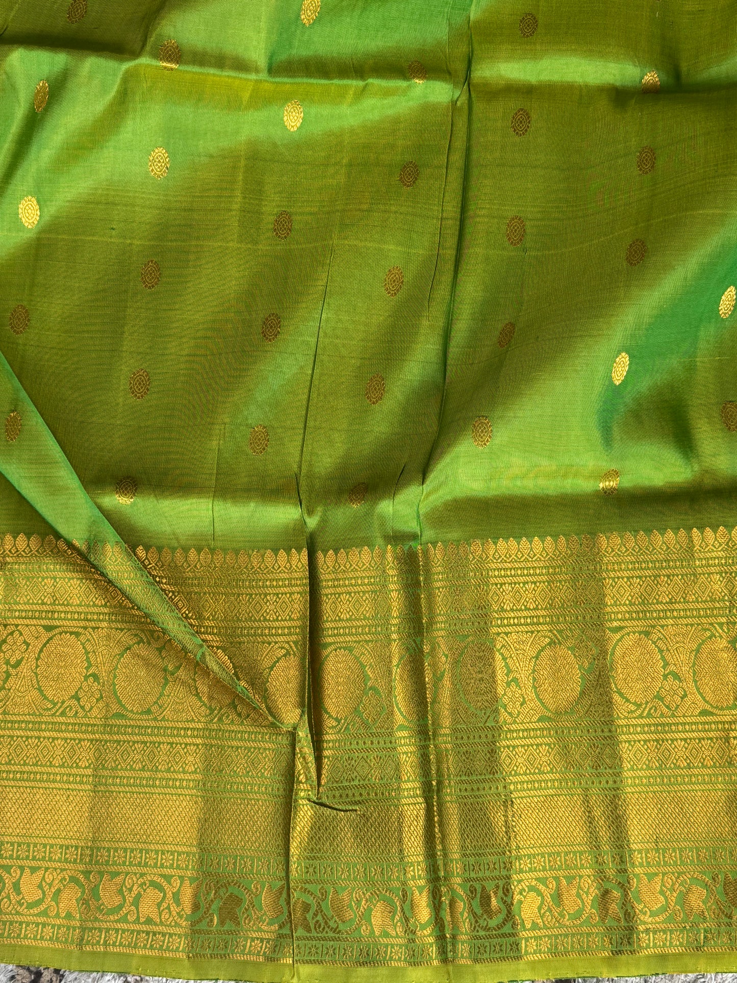 Gadwal Silk Saree Pine Green Colored Complemented With Gold Zari Border - Sampradaya Designer Studio