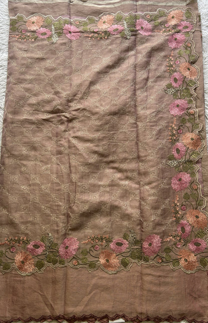 Banarasi Tissue Kora Allover Saree Onion Pink Colored Complemented with a Scallop Border. - Sampradaya Designer Studio