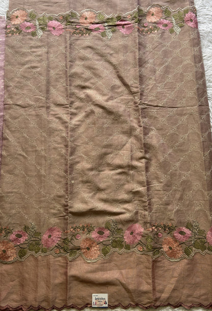 Banarasi Tissue Kora Allover Saree Onion Pink Colored Complemented with a Scallop Border. - Sampradaya Designer Studio