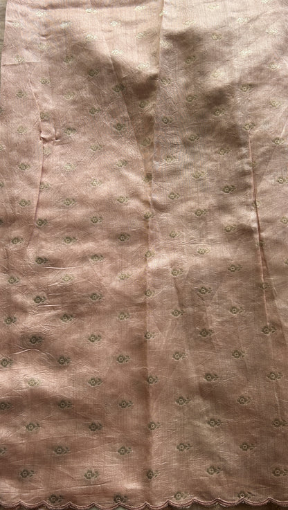 Banarasi Tissue Kora Allover Saree Peach Colored Complemented with a Scallop Border. - Sampradaya Designer Studio