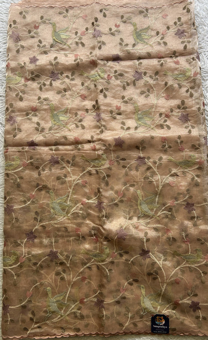 Banarasi Tissue Kora Allover Saree Peach Colored Complemented with a Scallop Border. - Sampradaya Designer Studio