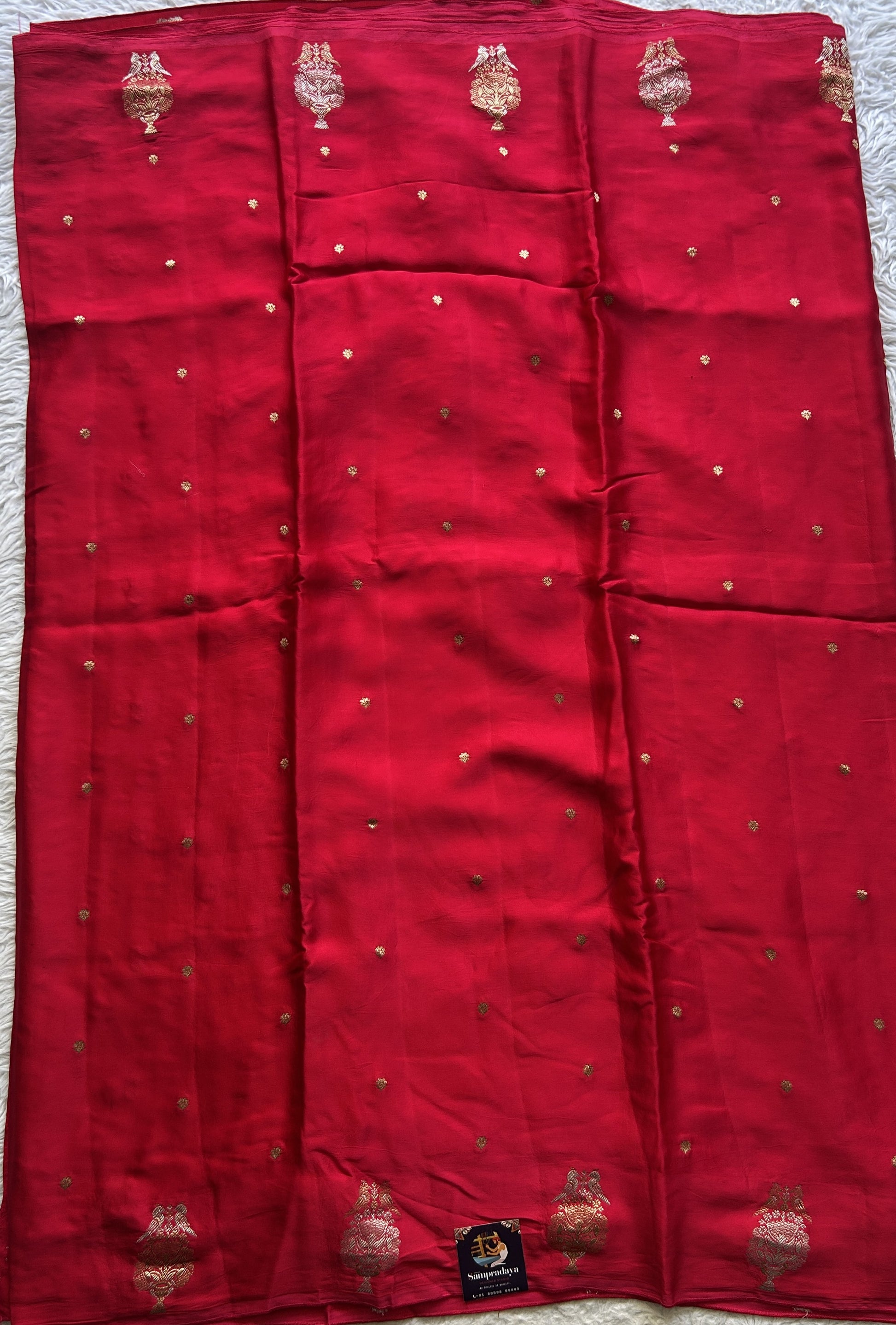 Mona Silk Saree Dark Hot Pink Colored Complemented with a Buti Border. - Sampradaya Designer Studio