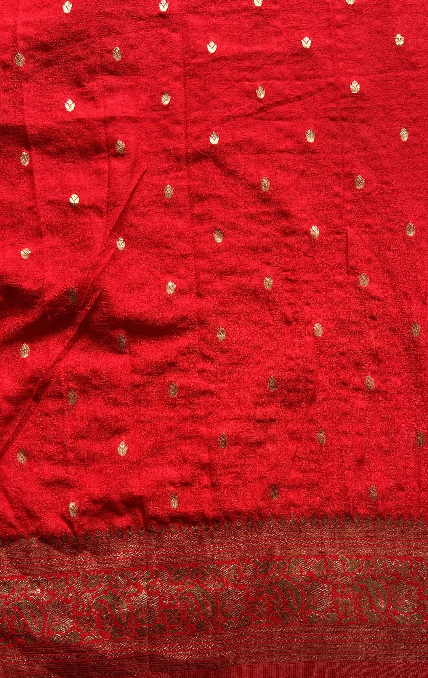 Semi Georgette Saree Red Colored Complemented with a Zari Border. - Sampradaya Designer Studio