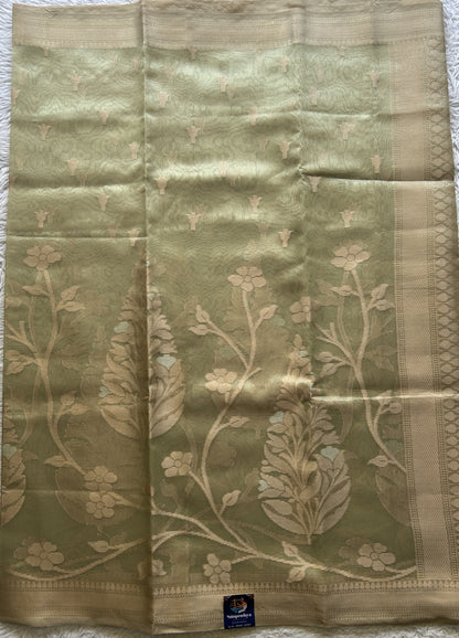 Tissue Organza Allover Saree Very Light Green Colored Complemented with a Borderless. - Sampradaya Designer Studio