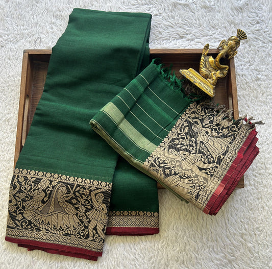 Narayanpet Cotton Dress Material – Light Green Color | Handloom Cotton