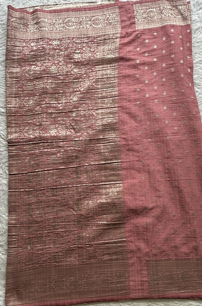 Semi Georgette Saree Pink Colored Complemented with a Zari Border. - Sampradaya Designer Studio