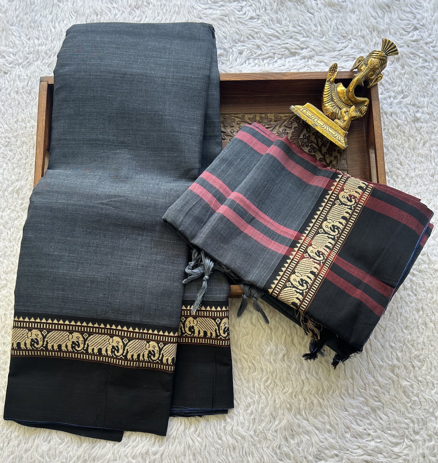 Narayanpet Cotton Dress Material – Dark Elephant Gray Color | Handloom Cotton
