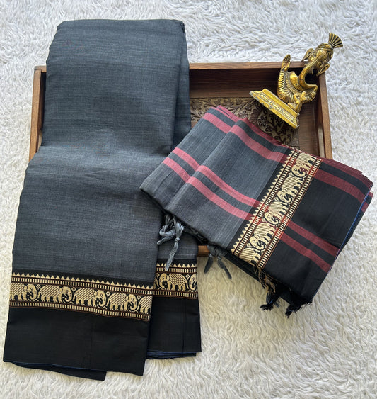 Narayanpet Cotton Dress Material – Dark Elephant Gray Color | Handloom Cotton