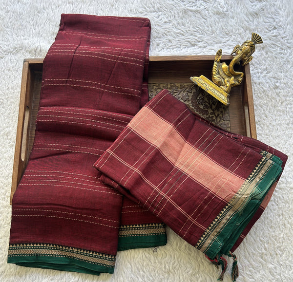 Narayanpet Cotton Dress Material – Dark Maroon Color | Handloom Cotton - Sampradaya Designer Studio