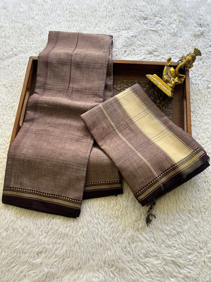 Narayanpet Cotton Dress Material – Brownish Gray Color | Handloom Cotton Dress