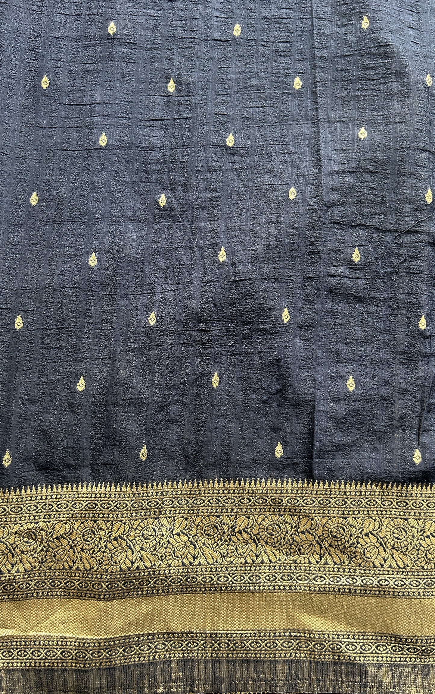 Semi Georgette Saree Carbon Blue Colored Complemented with a Zari Border. - Sampradaya Designer Studio