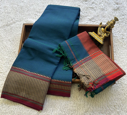 Narayanpet Cotton Dress Material – Dark Peacock Blue Color | Handloom Cotton Dress