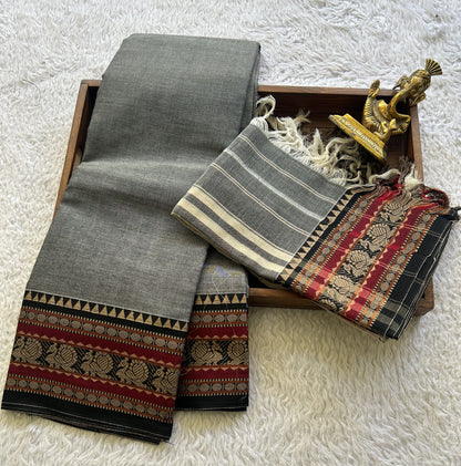 Narayanpet Cotton Dress Material – Dark Gray Color | Handloom Cotton