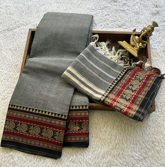 Narayanpet Cotton Dress Material – Dark Gray Color | Handloom Cotton