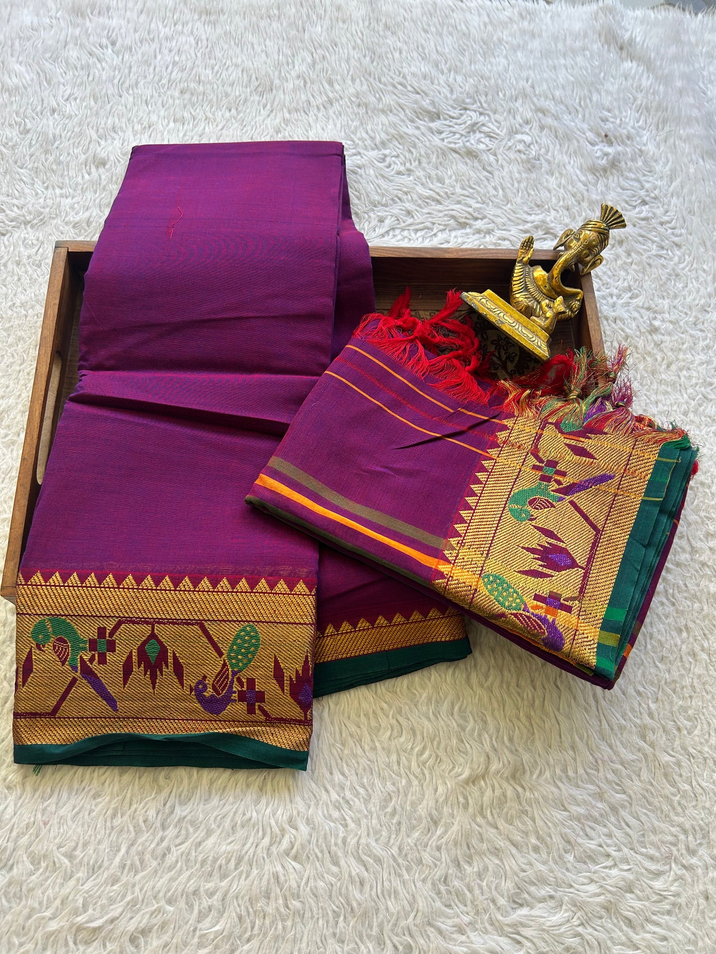 Narayanpet Cotton Dress Material – Lollipop Color Gold Zari Border | Handloom Cotton