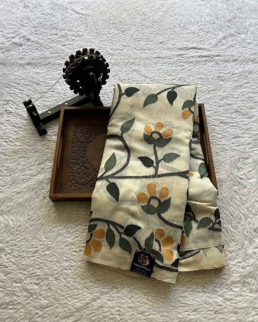 Fancy Linen Allover Saree Off White Colored Complemented with a Borderless. - Sampradaya Designer Studio