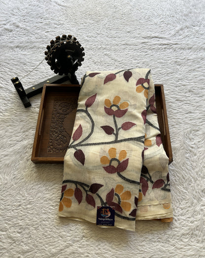 Fancy Linen Allover Saree Off White Colored Complemented with a Borderless. - Sampradaya Designer Studio