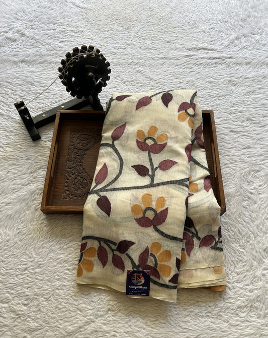 Fancy Linen Allover Saree Off White Colored Complemented with a Borderless. - Sampradaya Designer Studio