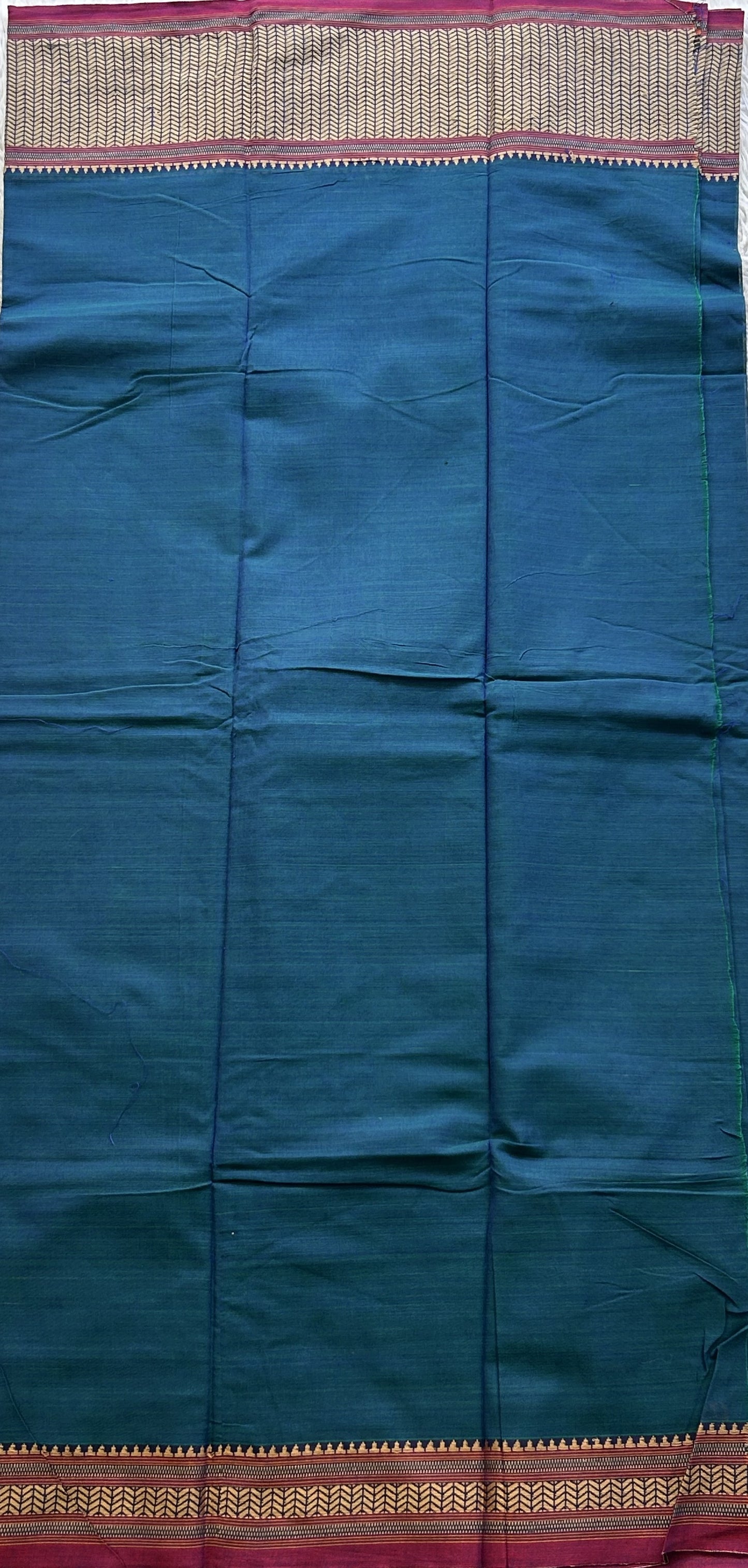 Narayanpet Cotton Dress Material – Dark Peacock Blue Color | Handloom Cotton Dress