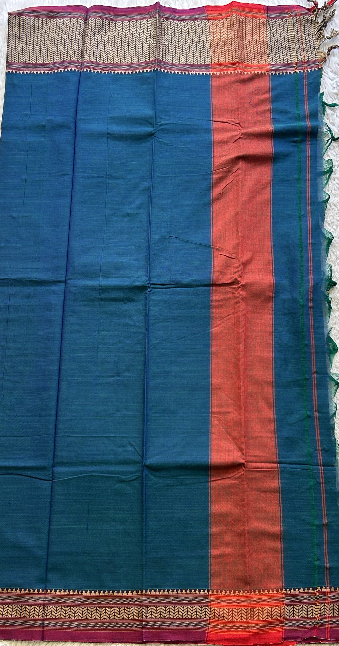 Narayanpet Cotton Dress Material – Dark Peacock Blue Color | Handloom Cotton Dress