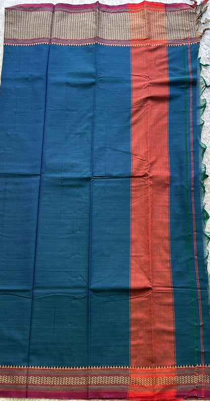 Narayanpet Cotton Dress Material – Dark Peacock Blue Color | Handloom Cotton Dress