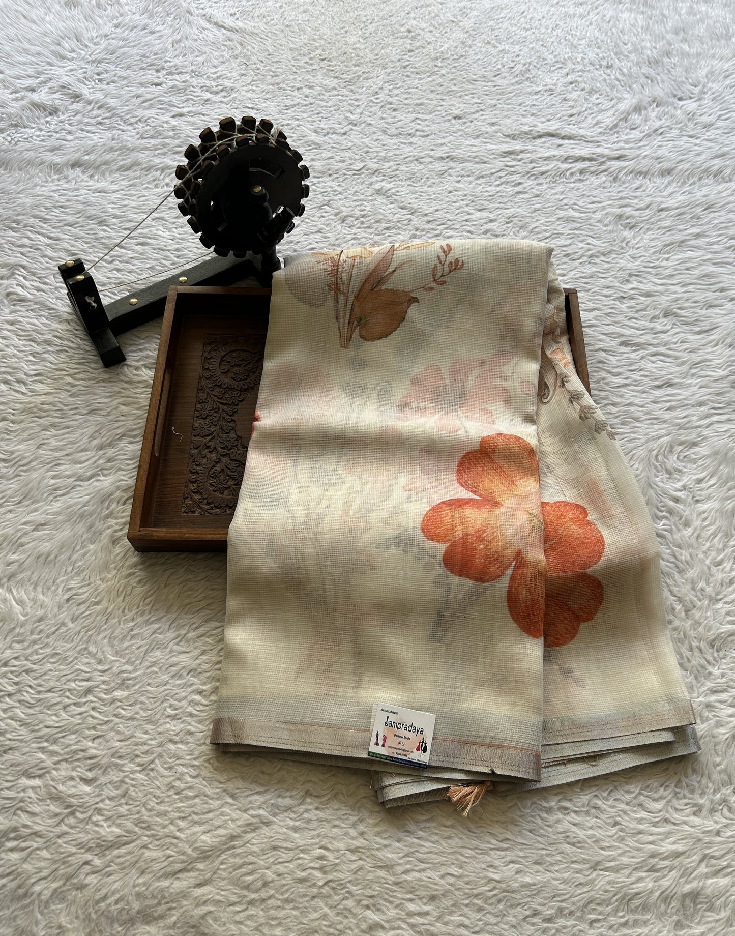 Fancy Linen Saree Off White Colored Exquisite with a Lace Border. - Sampradaya Designer Studio