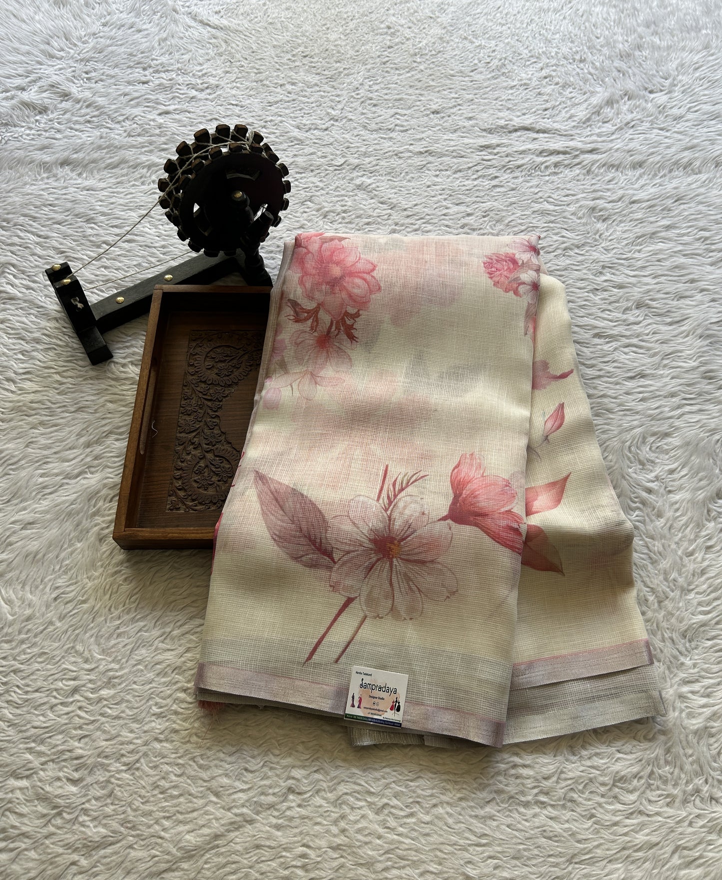 Fancy Linen Saree White Colored Exquisite with a Lace Border. - Sampradaya Designer Studio