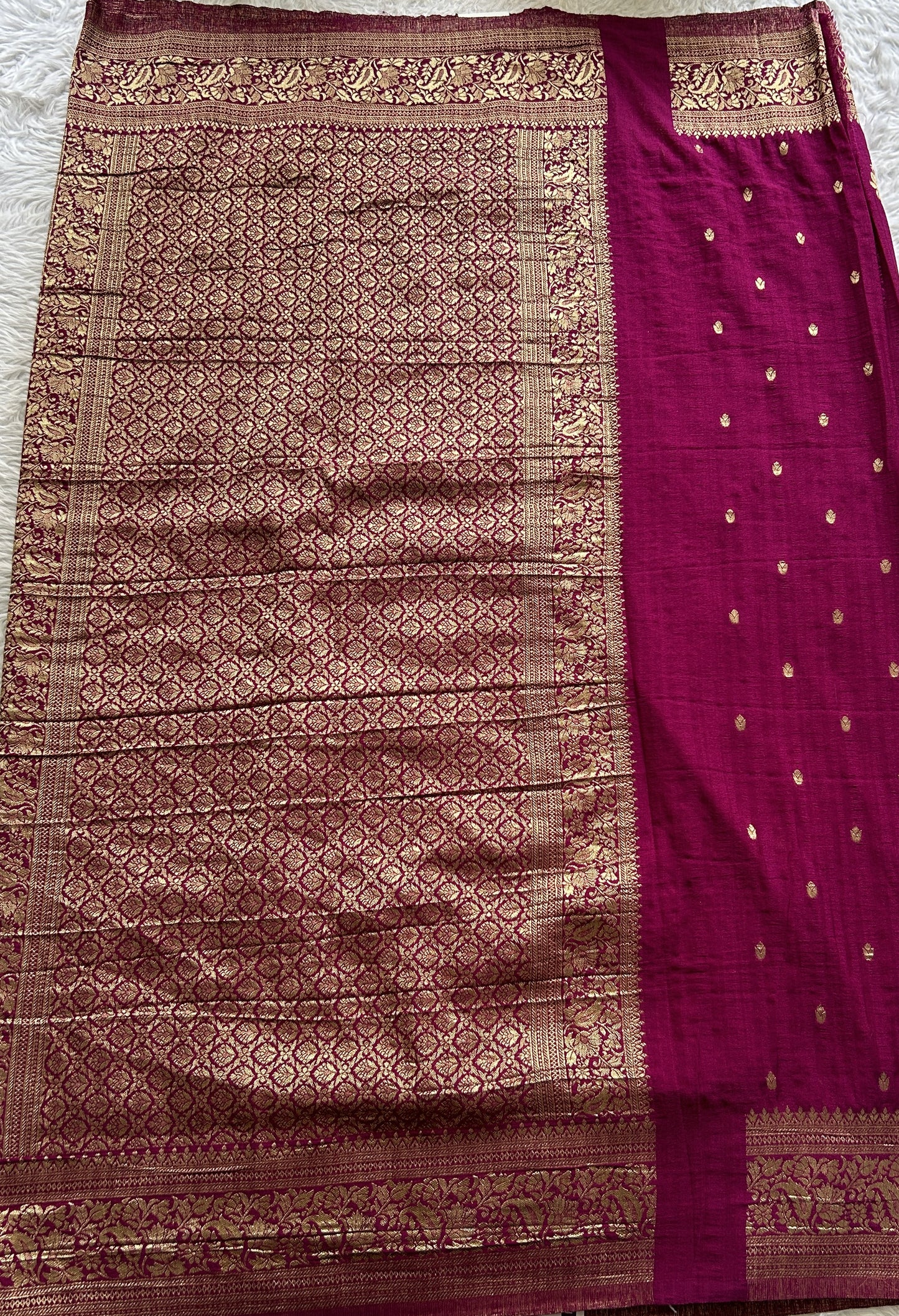 Semi Georgette Saree Dark Pink Colored Complemented with a Zari Border. - Sampradaya Designer Studio
