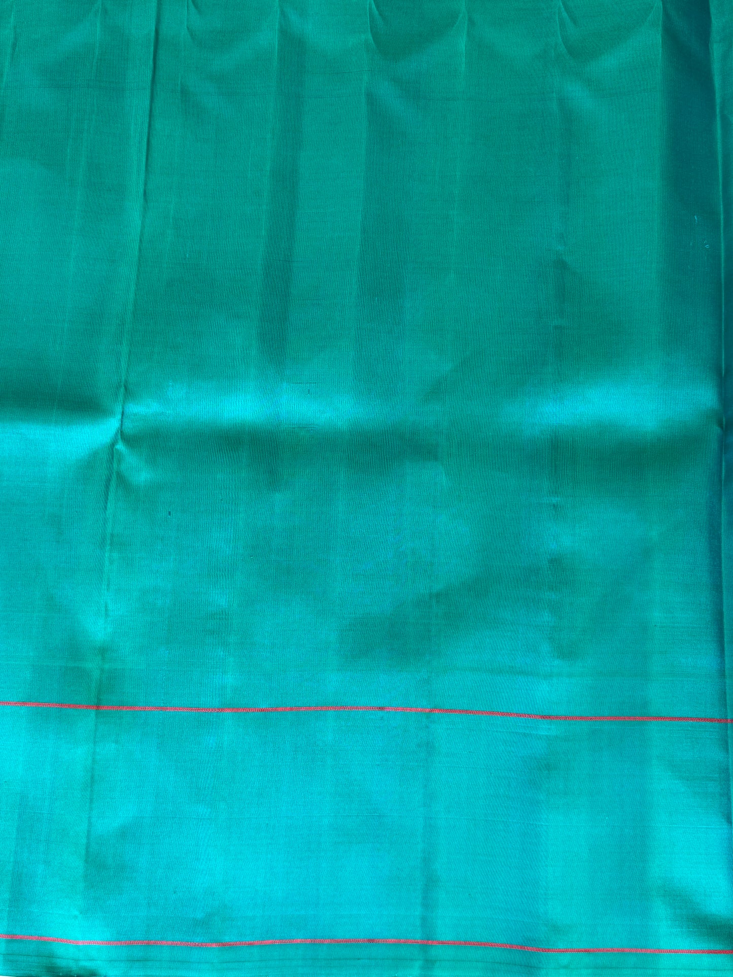 Gadwal Silk Saree Turquoise Colored Complemented With Plain Border - Sampradaya Designer Studio