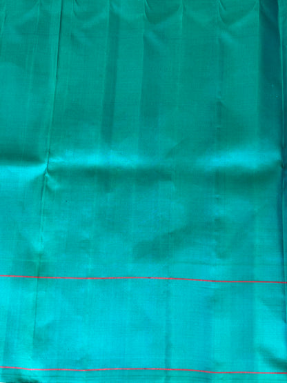 Gadwal Silk Saree Turquoise Colored Complemented With Plain Border - Sampradaya Designer Studio