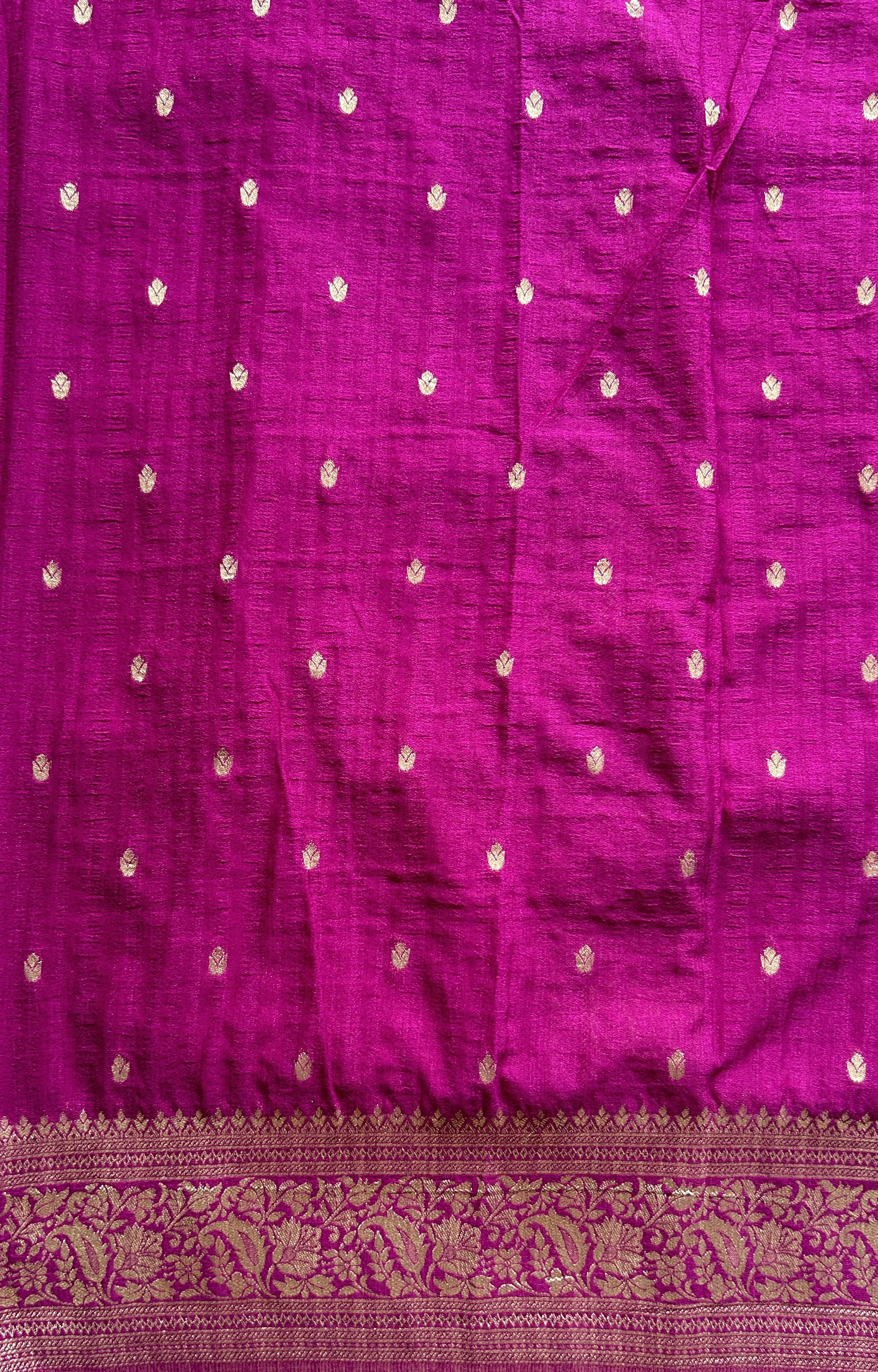 Semi Georgette Saree Dark Pink Colored Complemented with a Zari Border. - Sampradaya Designer Studio