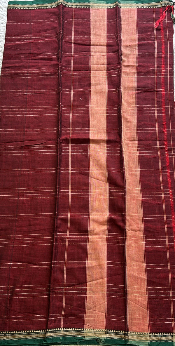 Narayanpet Cotton Dress Material – Dark Maroon Color | Handloom Cotton - Sampradaya Designer Studio