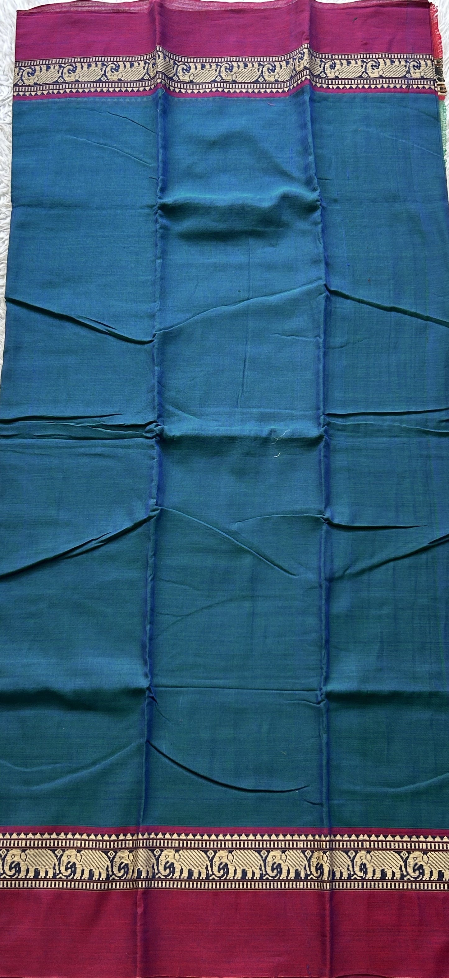 Narayanpet Cotton Dress Material – Dark Peacock Blue Color | Handloom Cotton