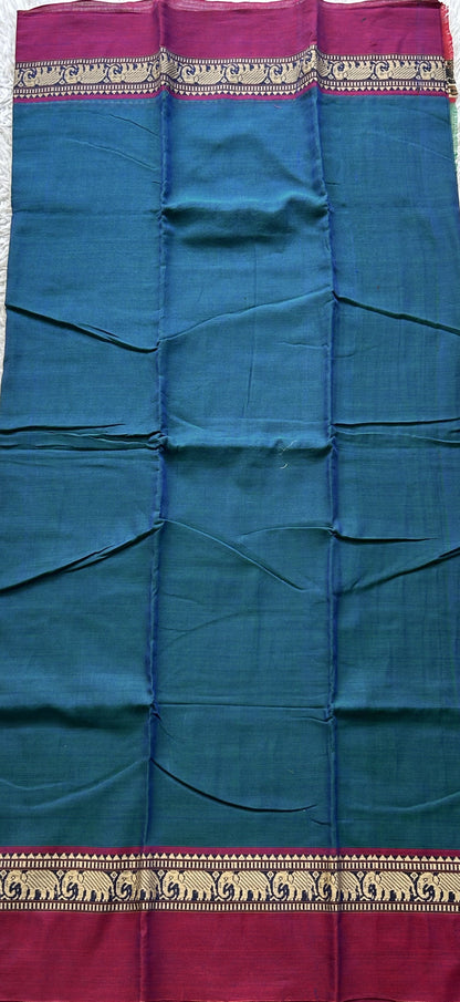 Narayanpet Cotton Dress Material – Dark Peacock Blue Color | Handloom Cotton