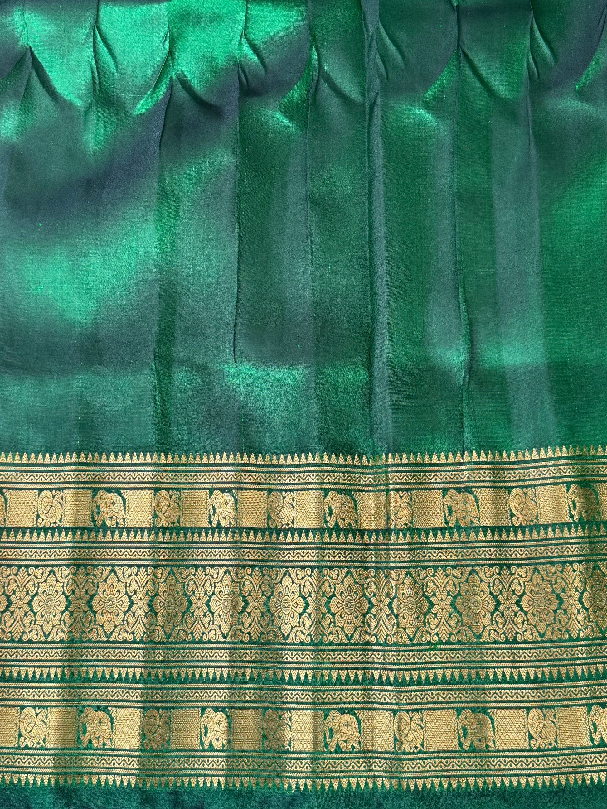Gadwal Silk Saree Pea Green Colored Complemented With Gold Zari Border - Sampradaya Designer Studio