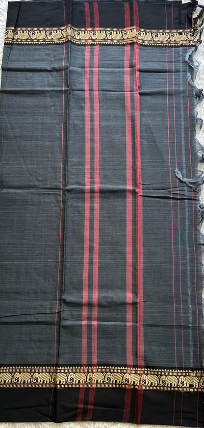 Narayanpet Cotton Dress Material – Dark Elephant Gray Color | Handloom Cotton