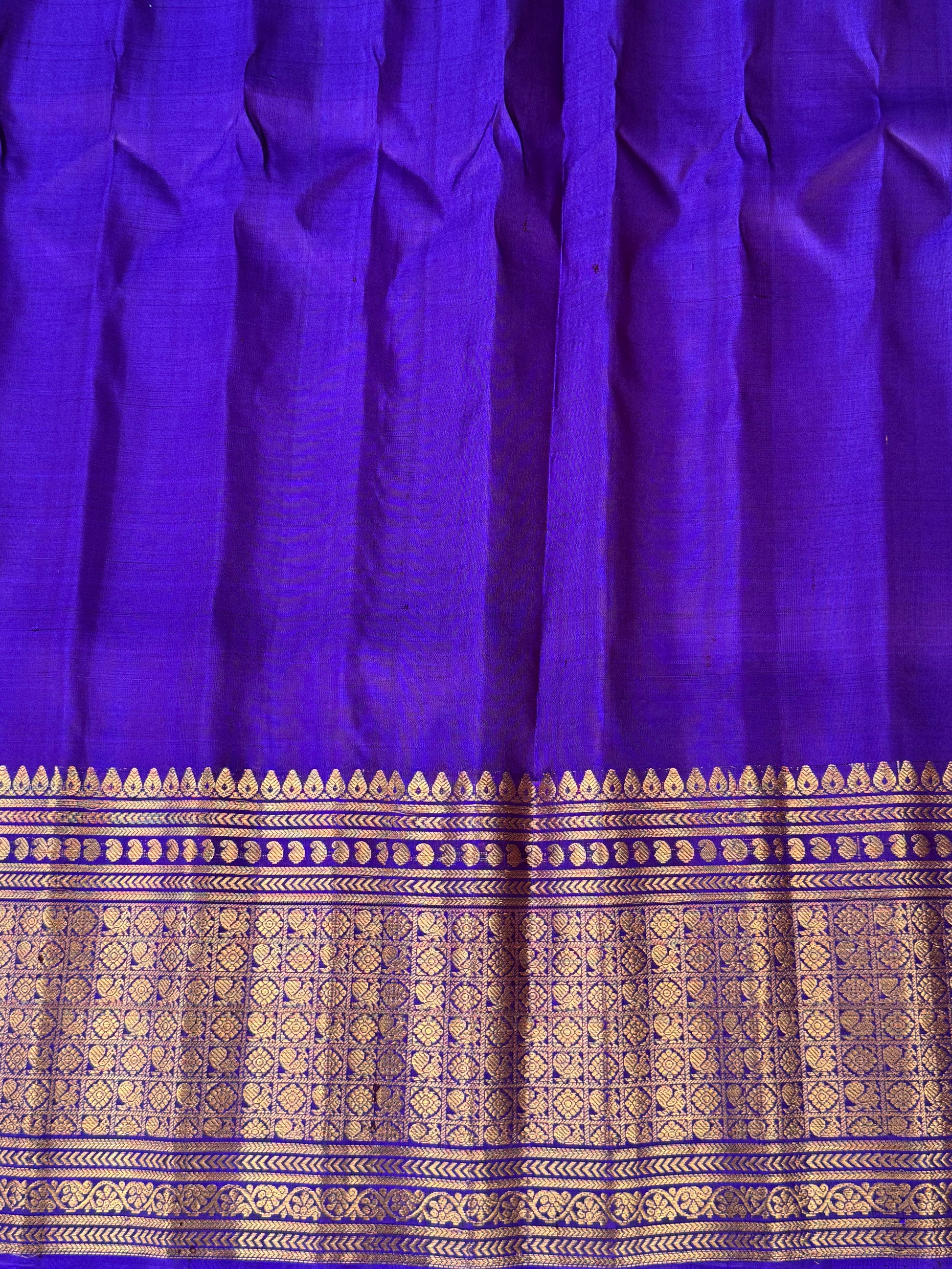 Gadwal Silk Saree Burnt Colored Complemented With Gold Zari Border - Sampradaya Designer Studio