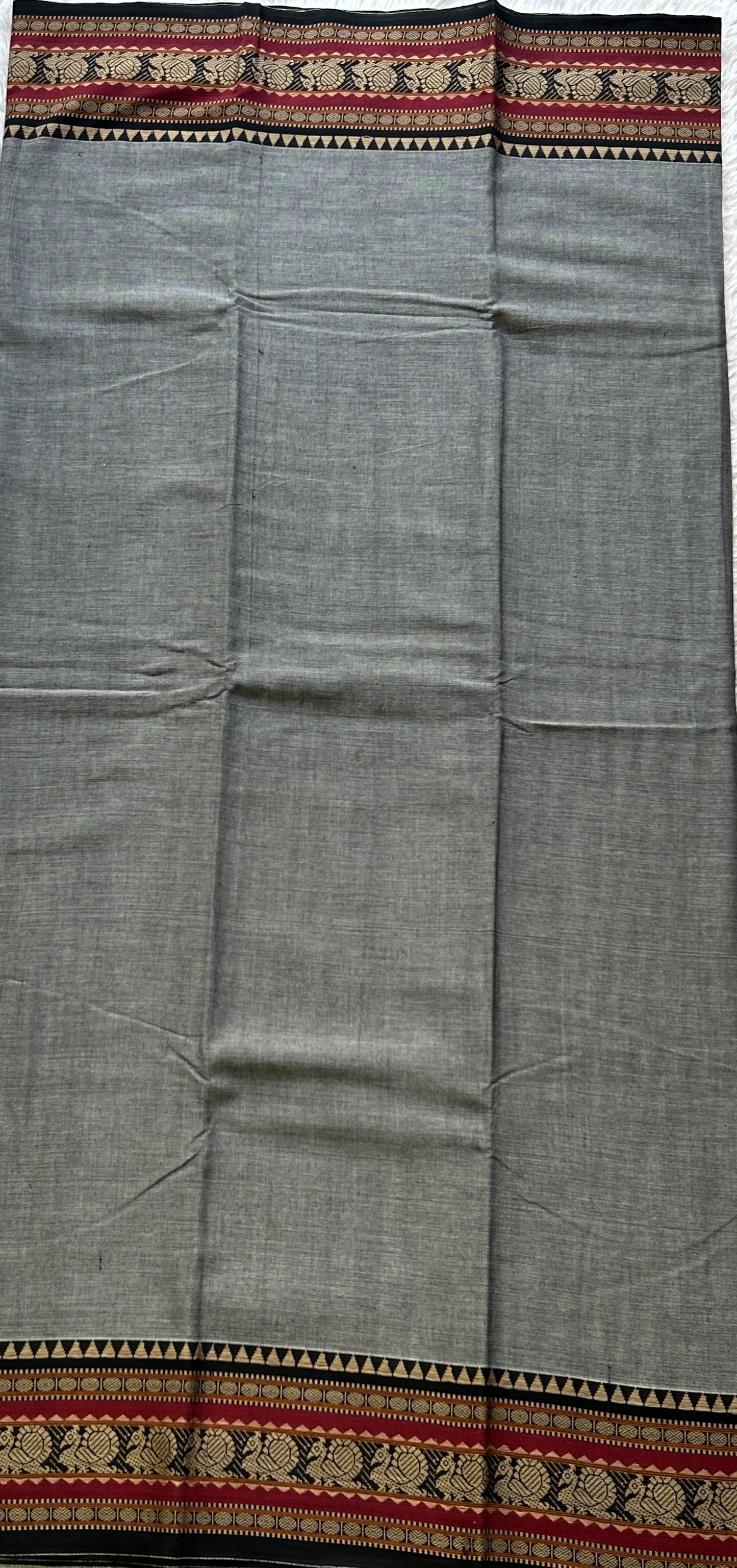 Narayanpet Cotton Dress Material – Dark Gray Color | Handloom Cotton