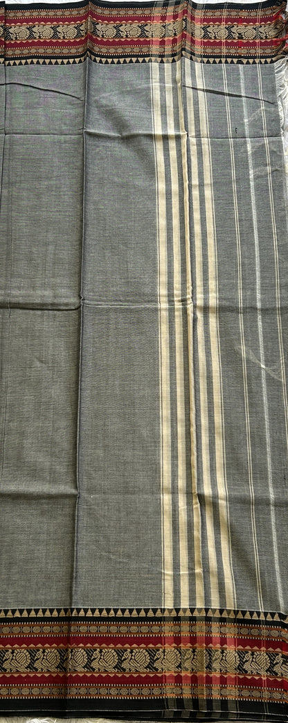 Narayanpet Cotton Dress Material – Dark Gray Color | Handloom Cotton