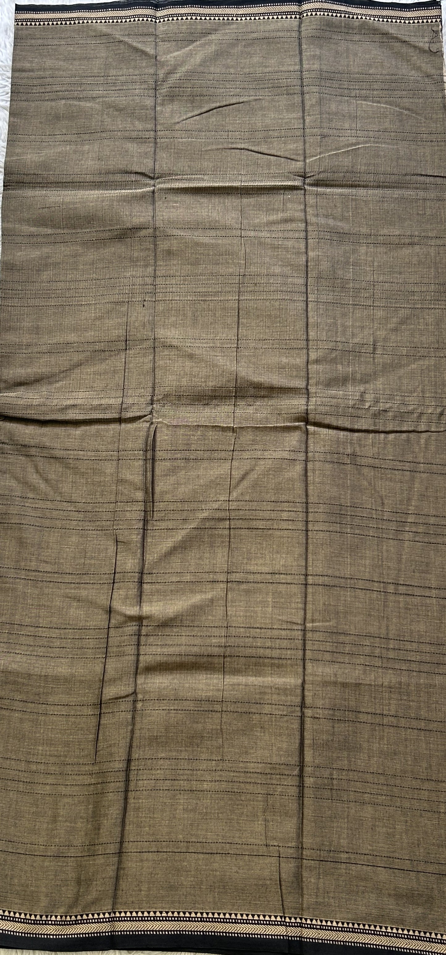 Narayanpet Cotton Dress Material – Taupe Color Thread Border | Handloom Cotton