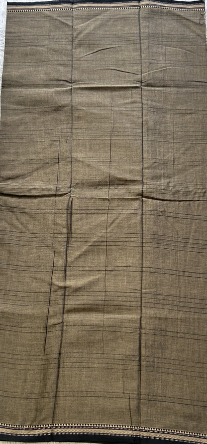Narayanpet Cotton Dress Material – Taupe Color Thread Border | Handloom Cotton