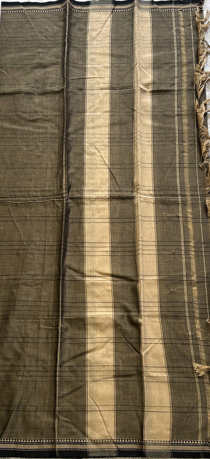 Narayanpet Cotton Dress Material – Taupe Color Thread Border | Handloom Cotton